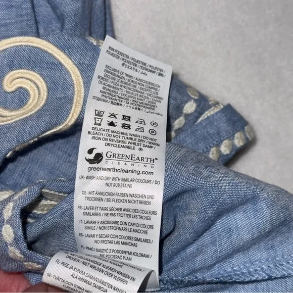 Boden Linen Blend Women’s Embroidered Top in Chambray Blue White size 12 - Picture 8 of 12